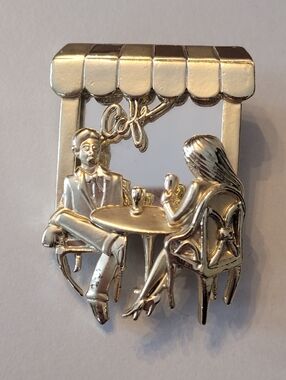 Vintage AJC Gold Tone Cafe Mirror Brooch 1980s Table for Two Pin